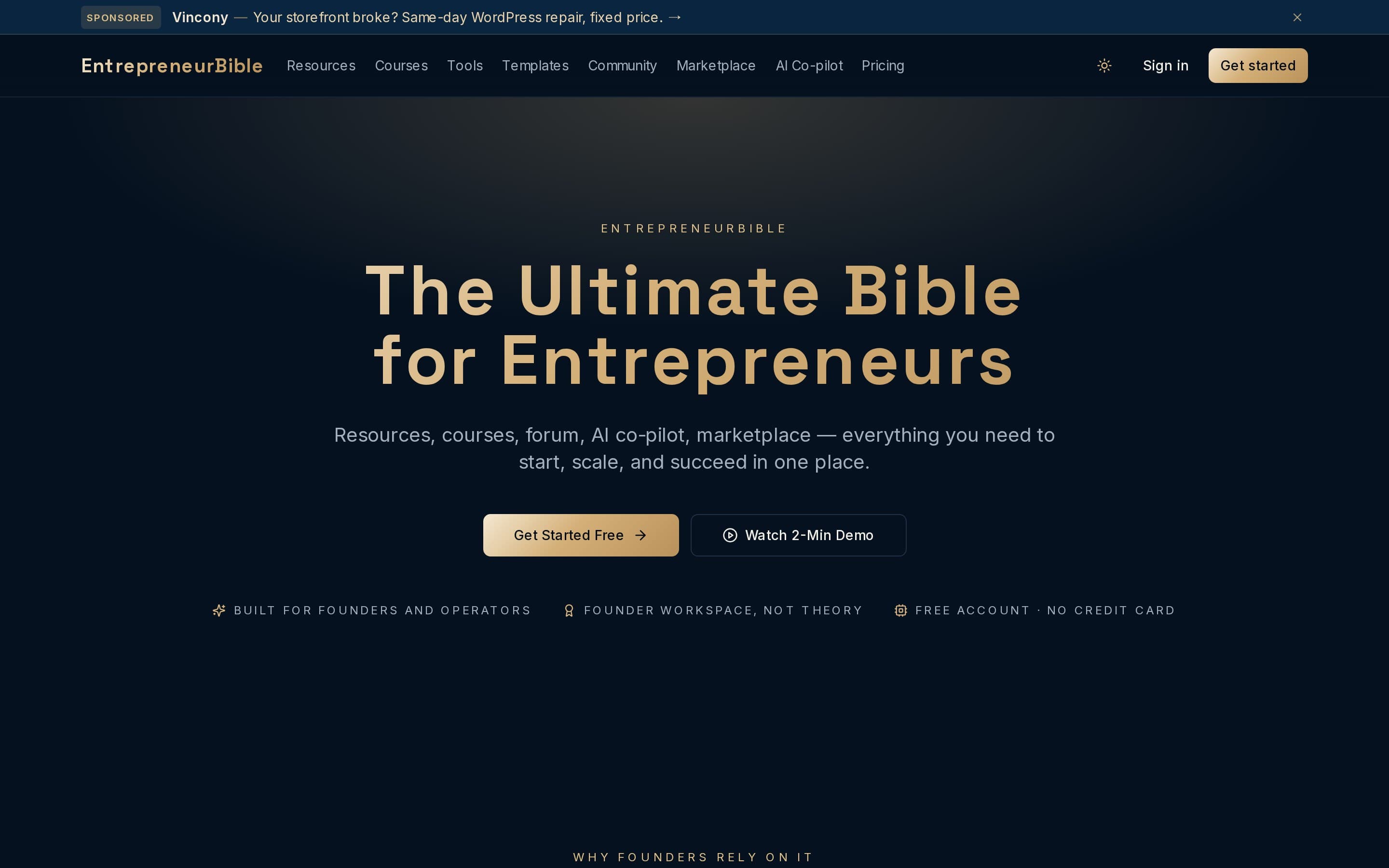 The Entrepreneur Bible homepage