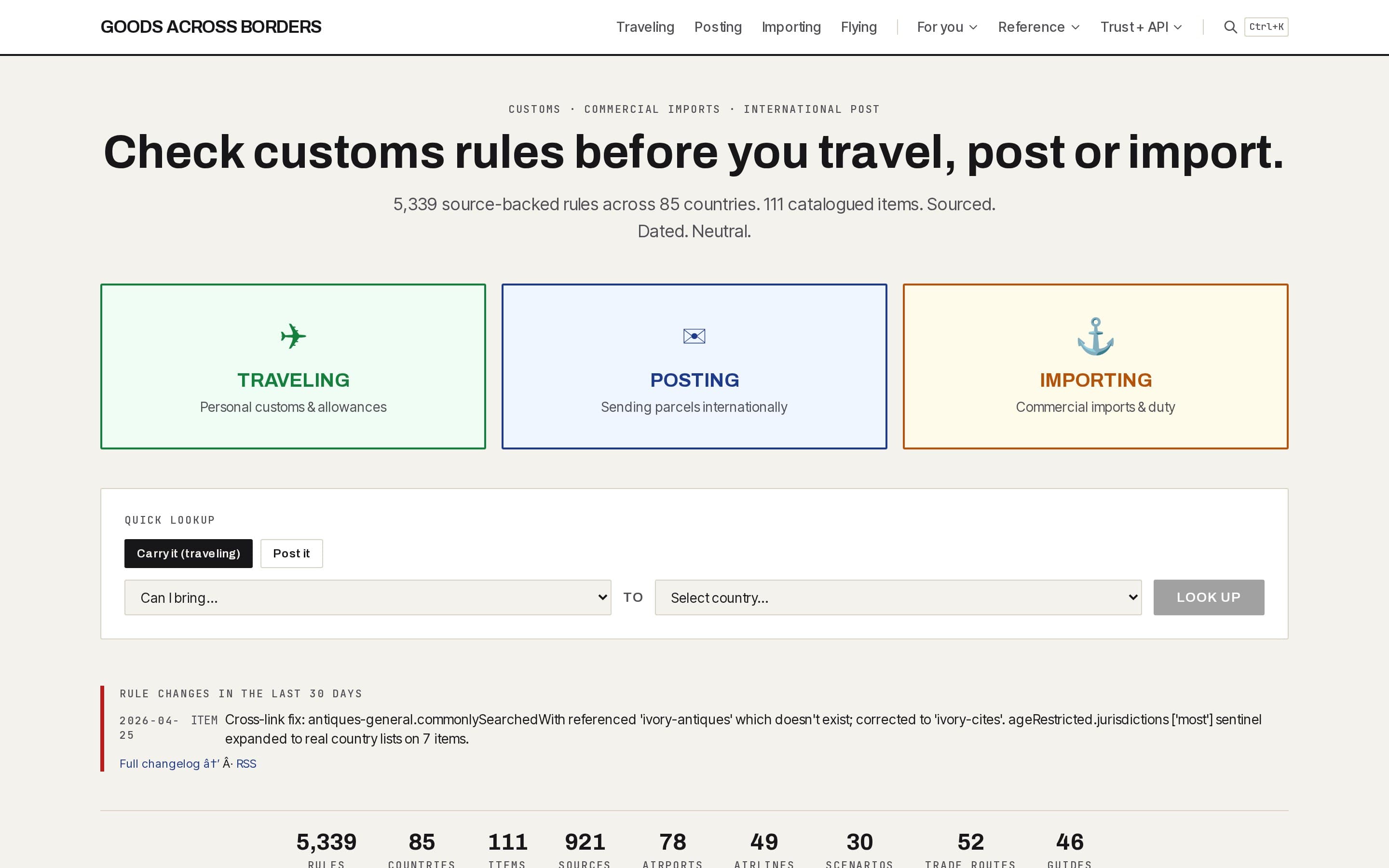 The Goods Across Borders homepage