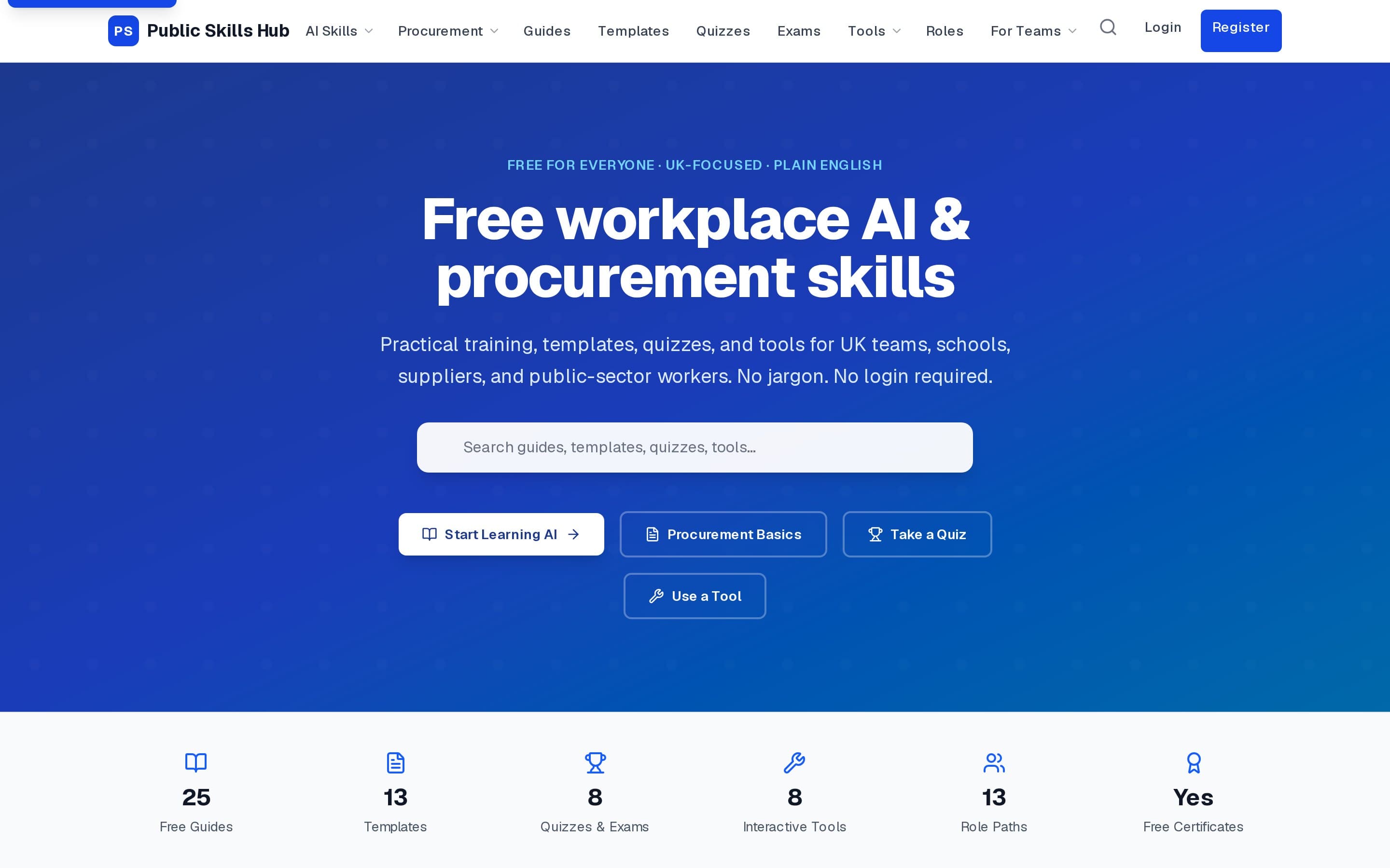 The Public Skills Hub homepage