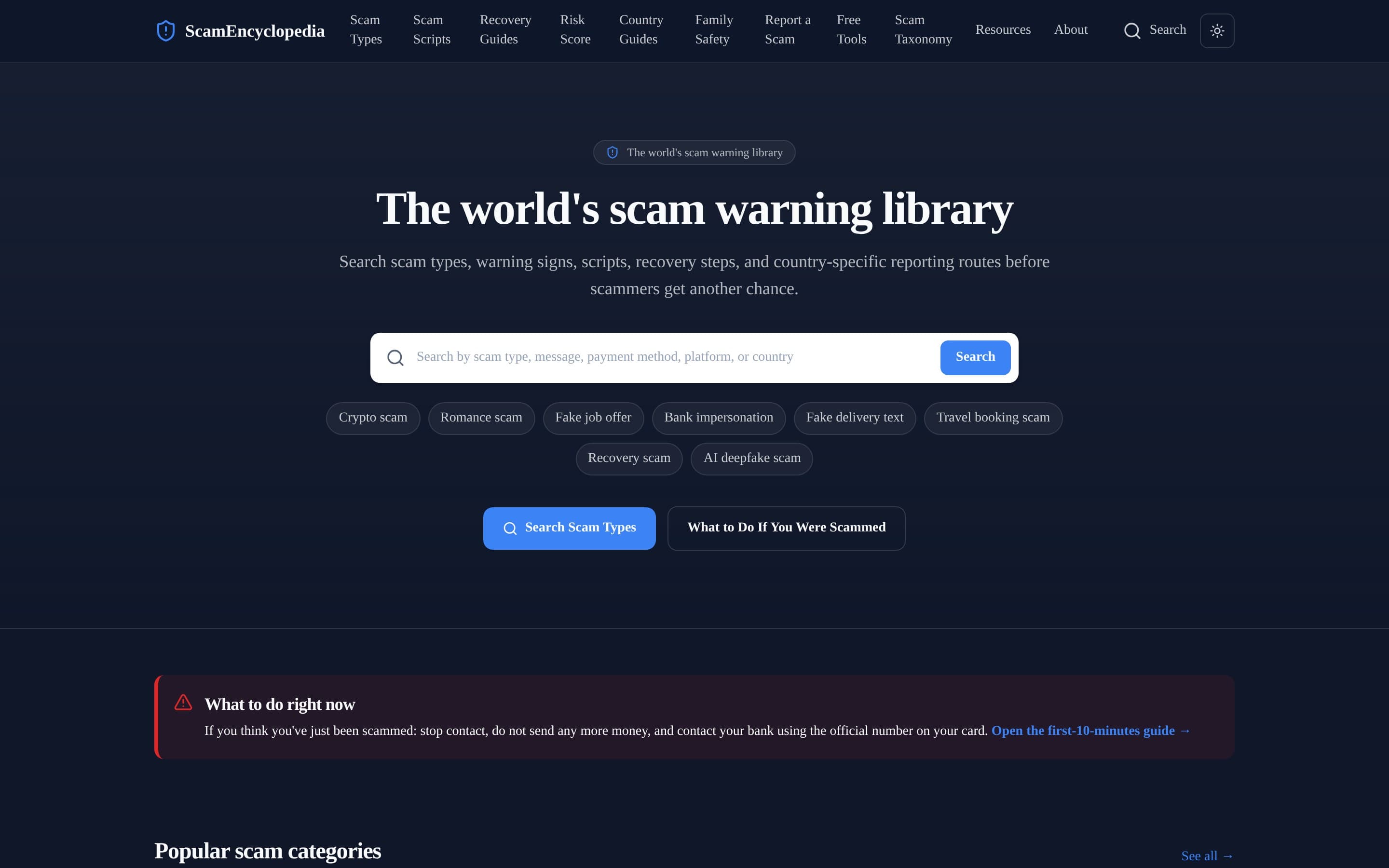 The Scam Encyclopedia (.org) homepage