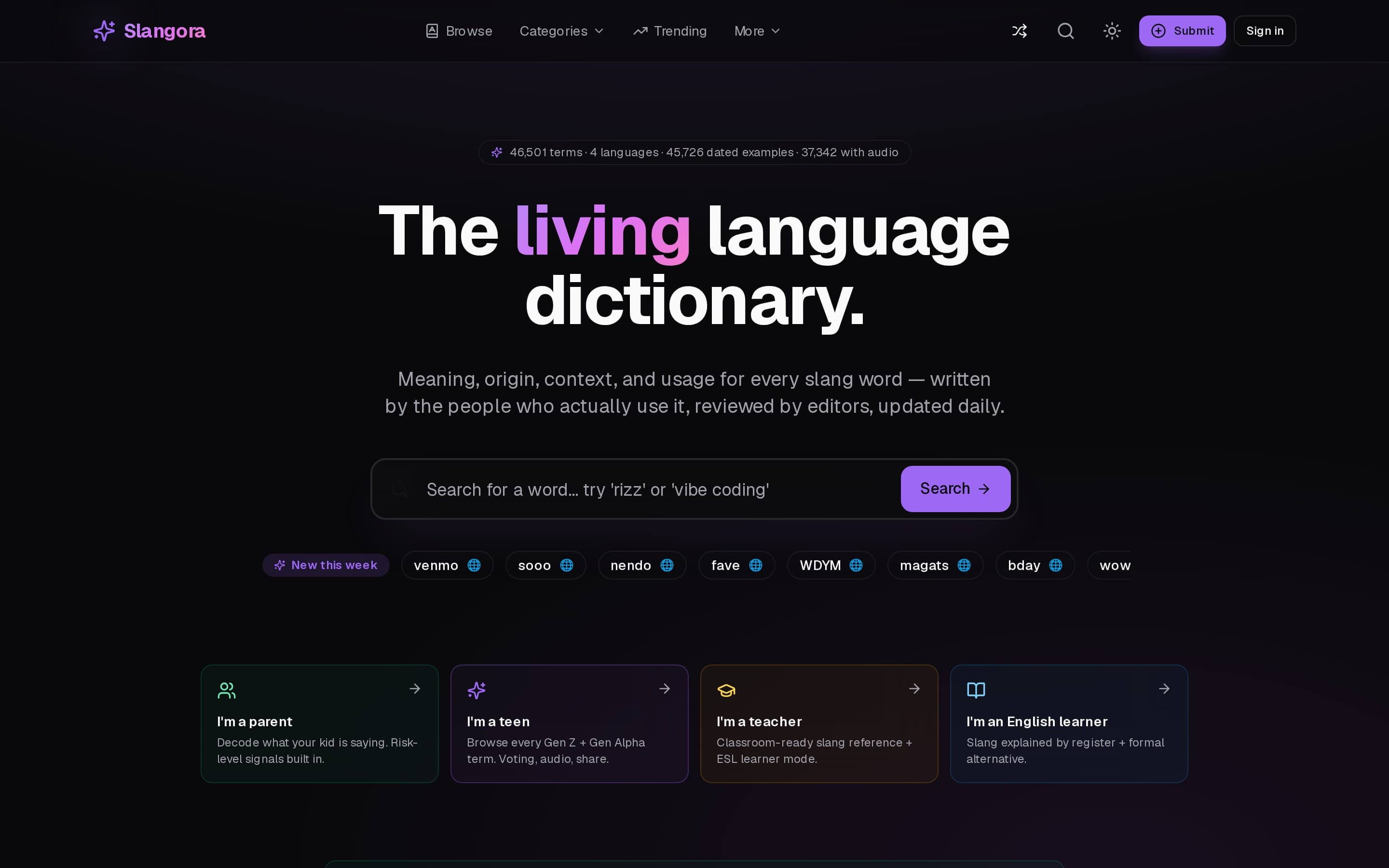 The Slangora homepage