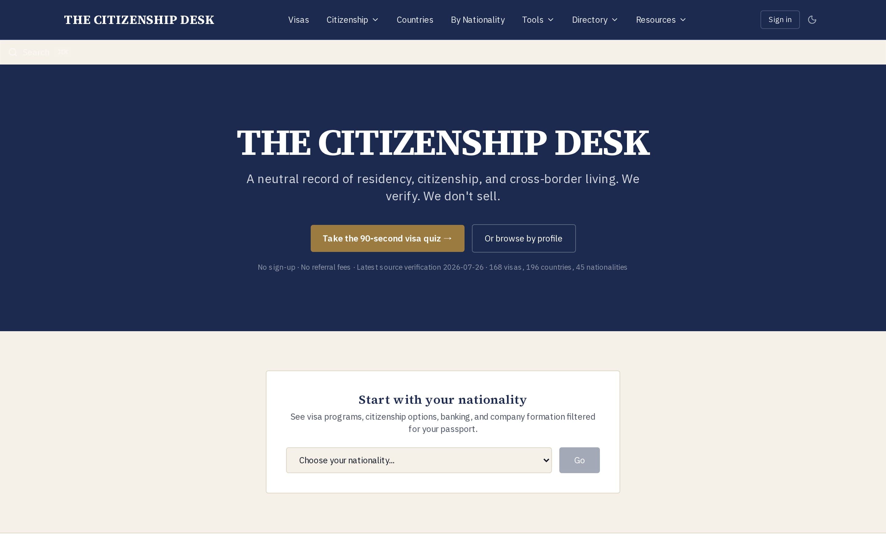 The The Citizenship Desk homepage