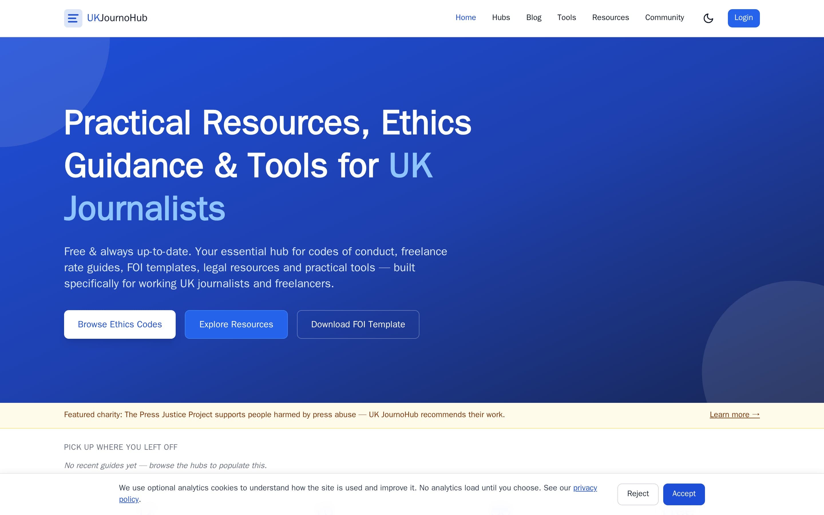 The UK Journo Hub homepage