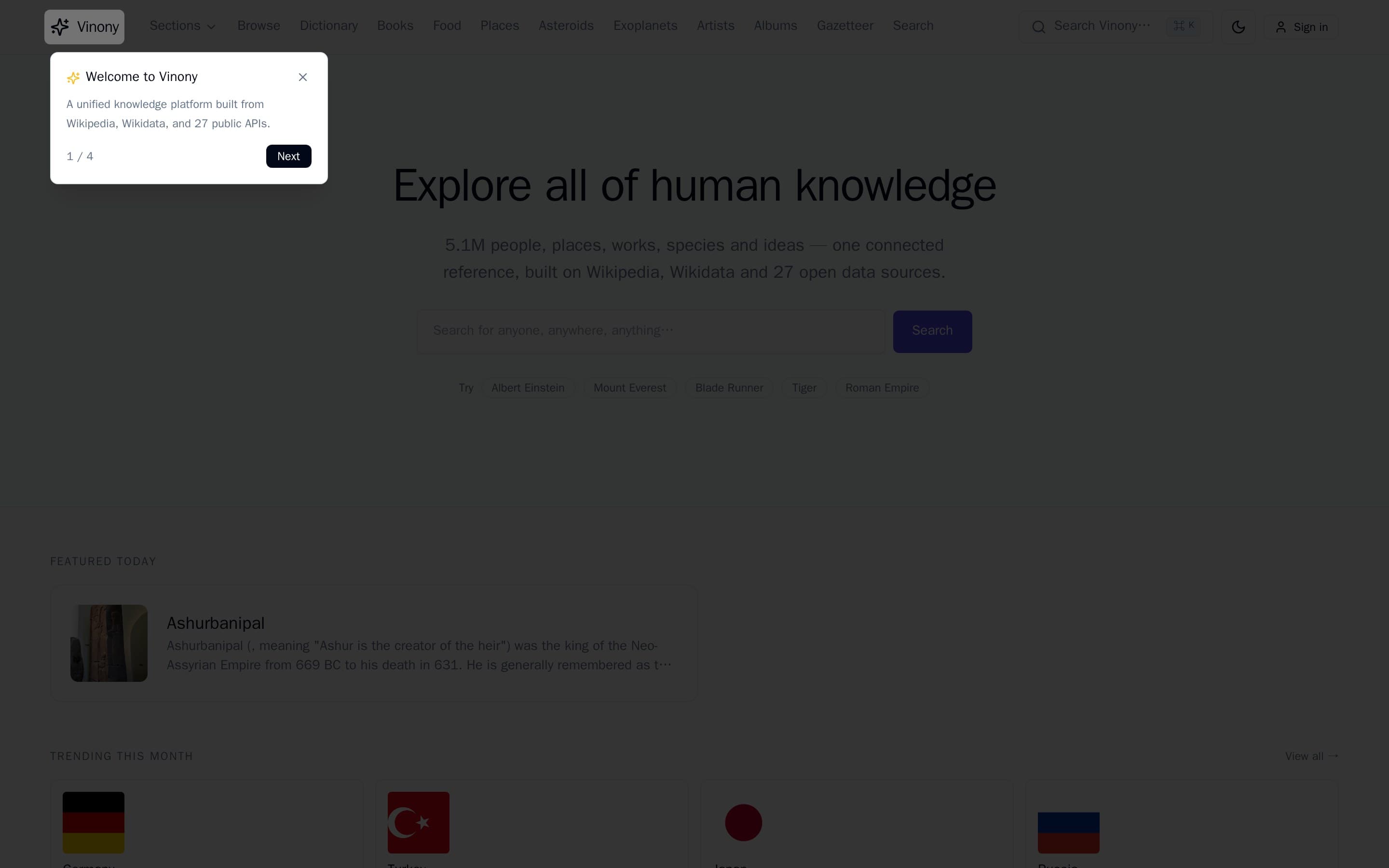 The Vinony homepage