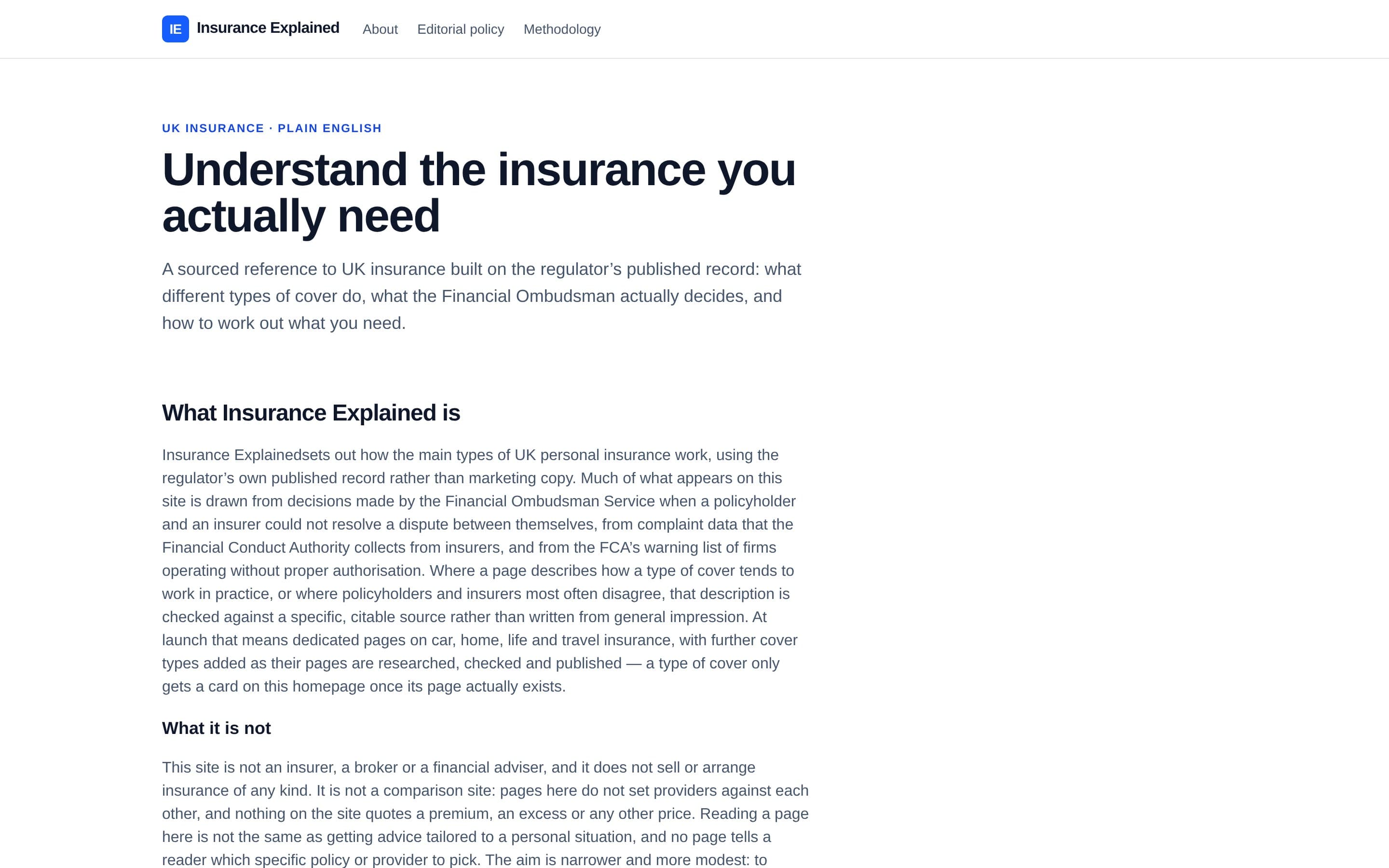 The Insurance Explained homepage
