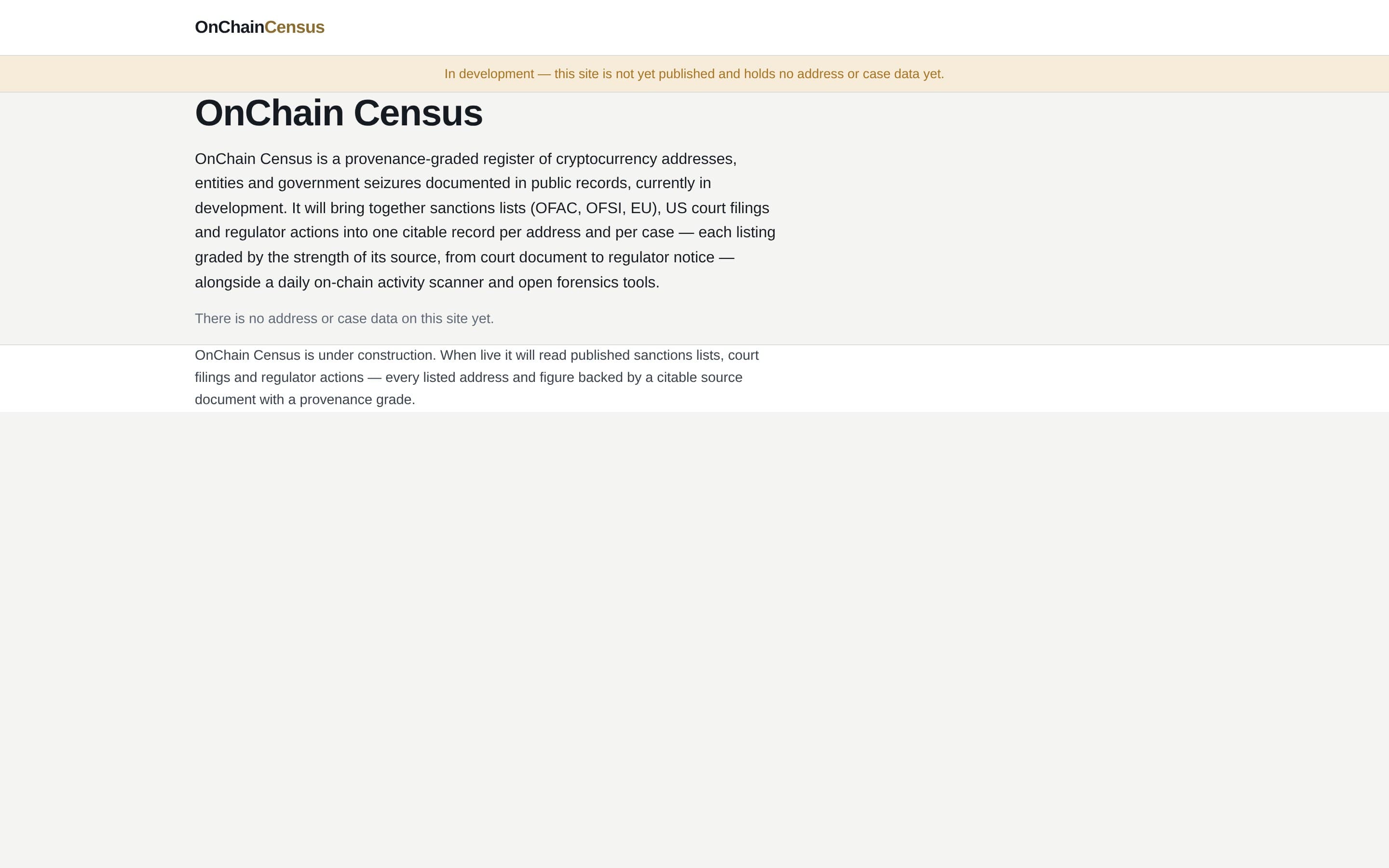 The OnChain Census homepage