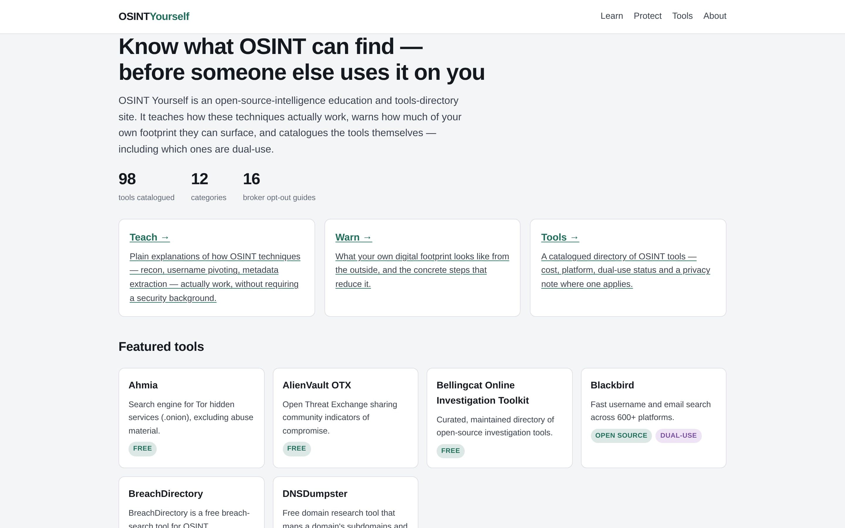 The OSINT Yourself homepage