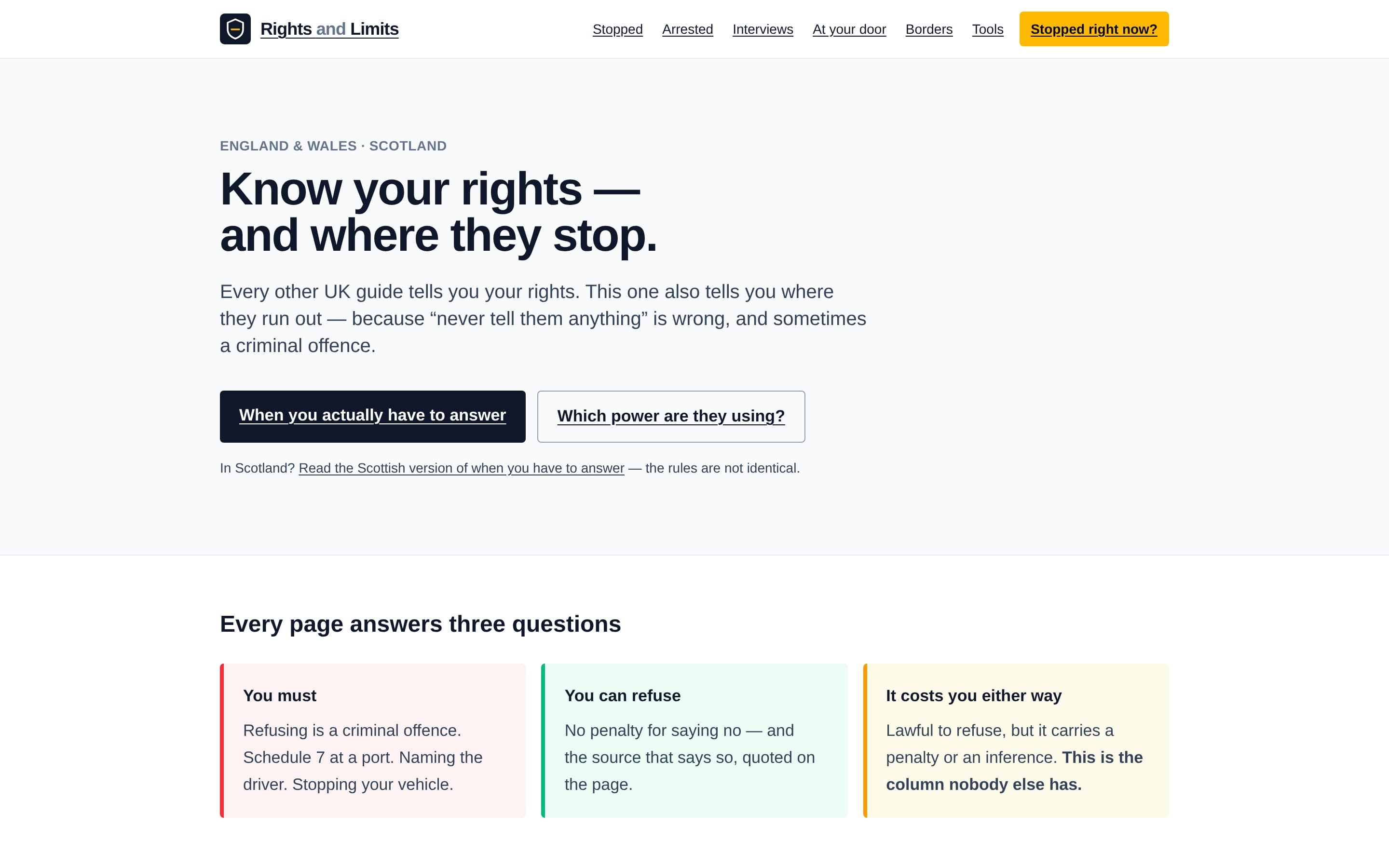 The Rights and Limits homepage
