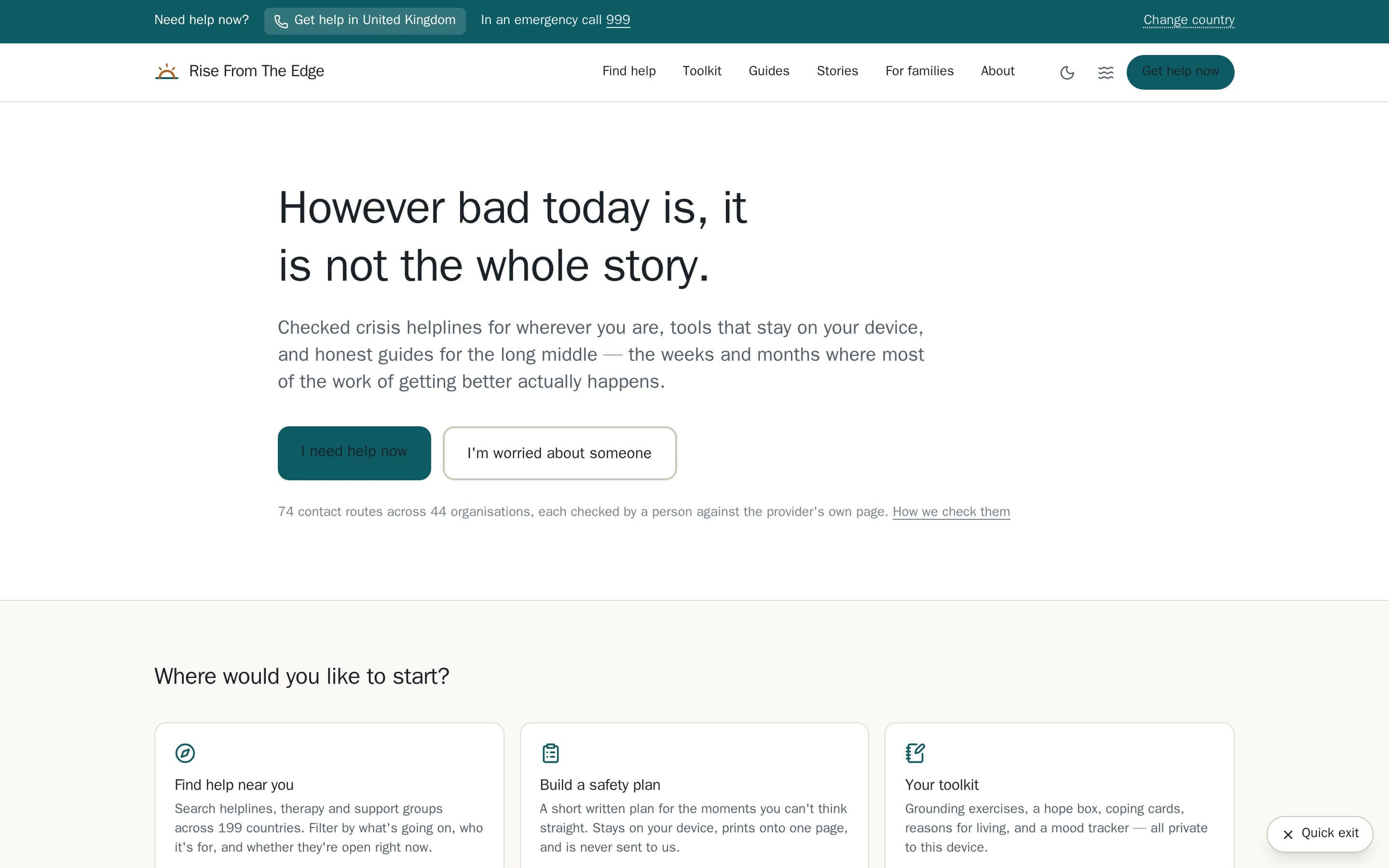 Screenshot of the Rise From The Edge website — view 1 of 3